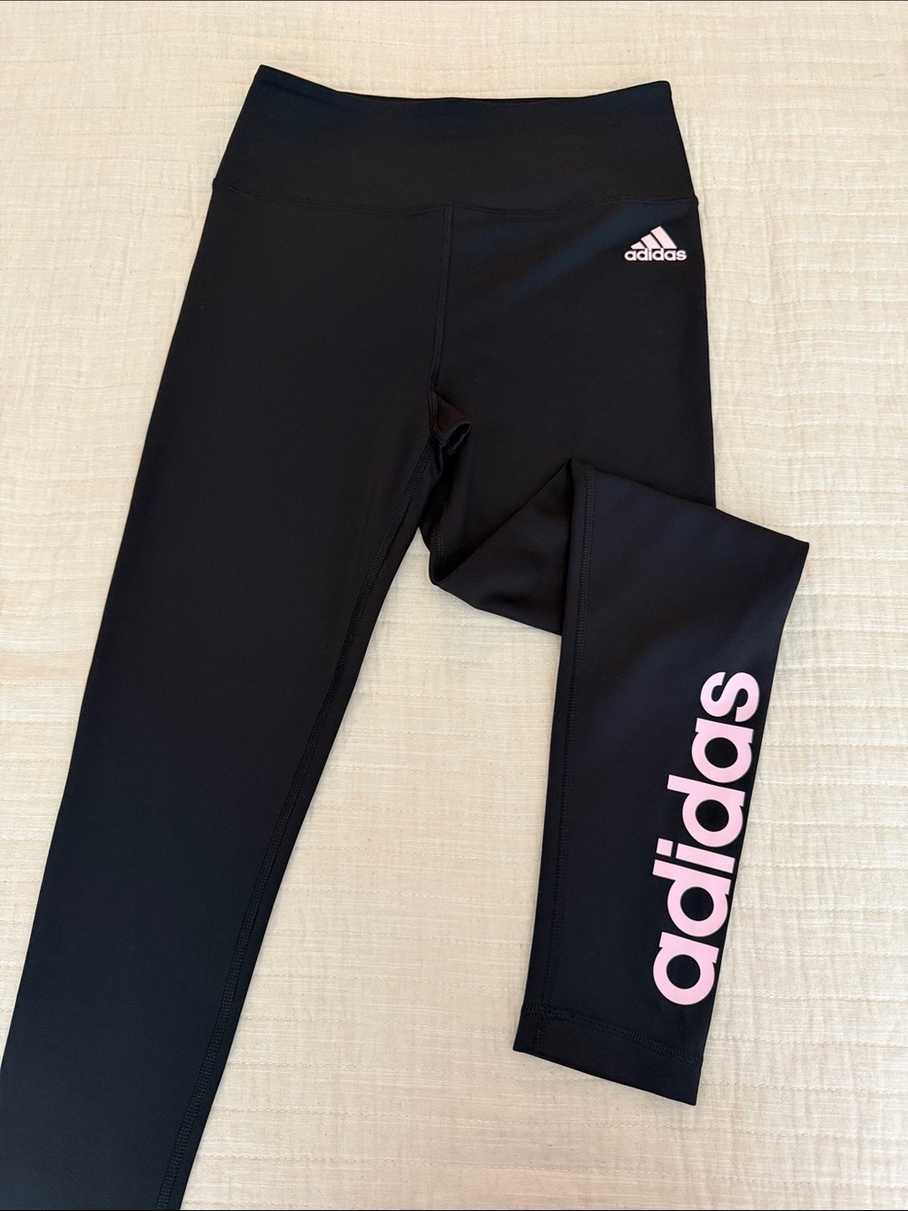 adidas Black Girls' Leggings with Pink Logo Accent